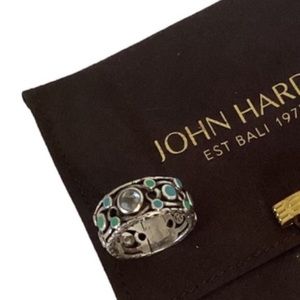 John Hardy Bulan Collection Blue Topaz/Enamel Ring With Pouch Size 8